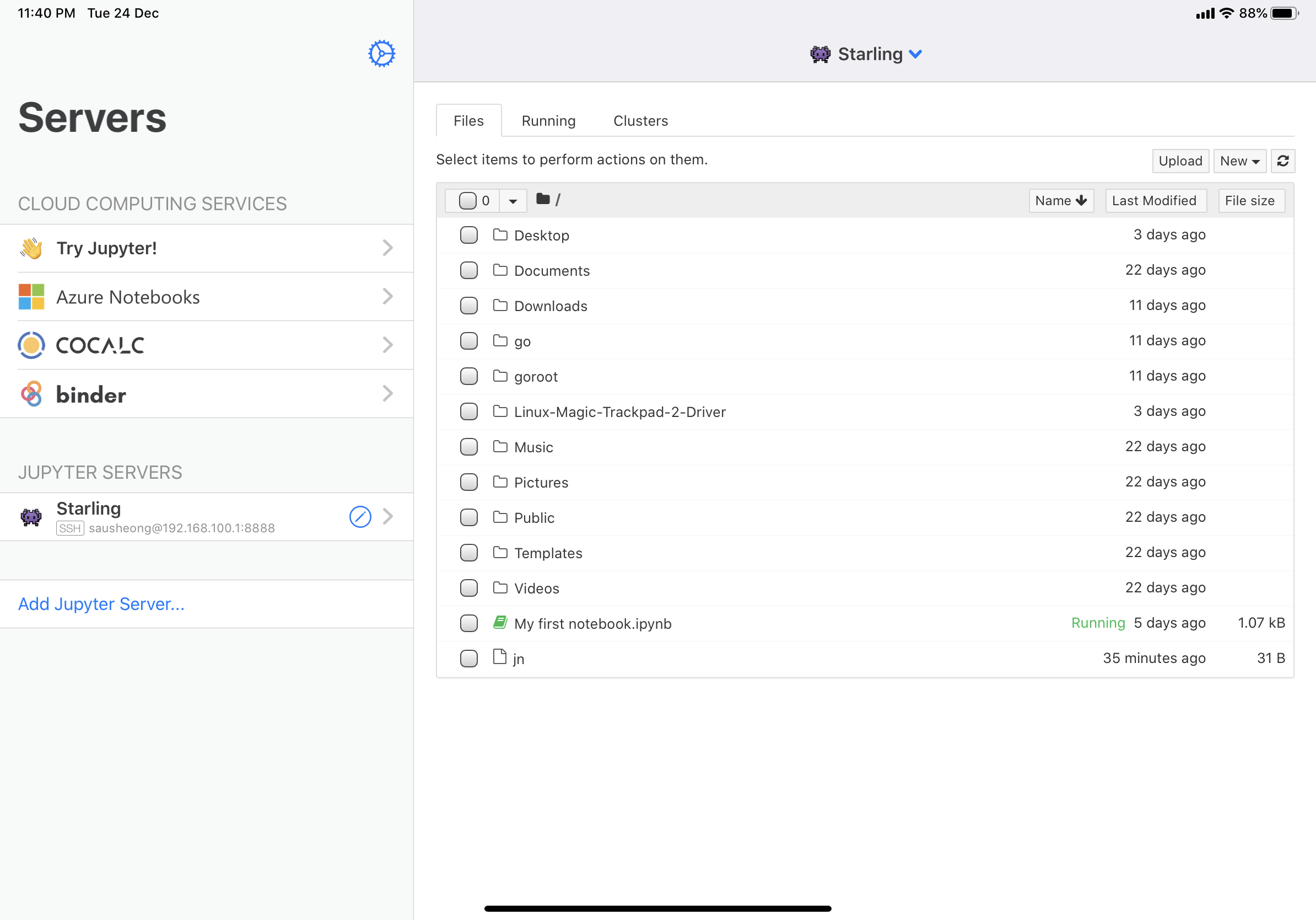 Connecting to the Jupyter Notebook on the Pi4 from Juno Connect